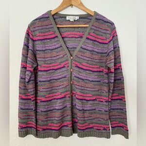French Rags Vintage Colorful Striped Women's Sweater 100% rayon Purple Gray Pink